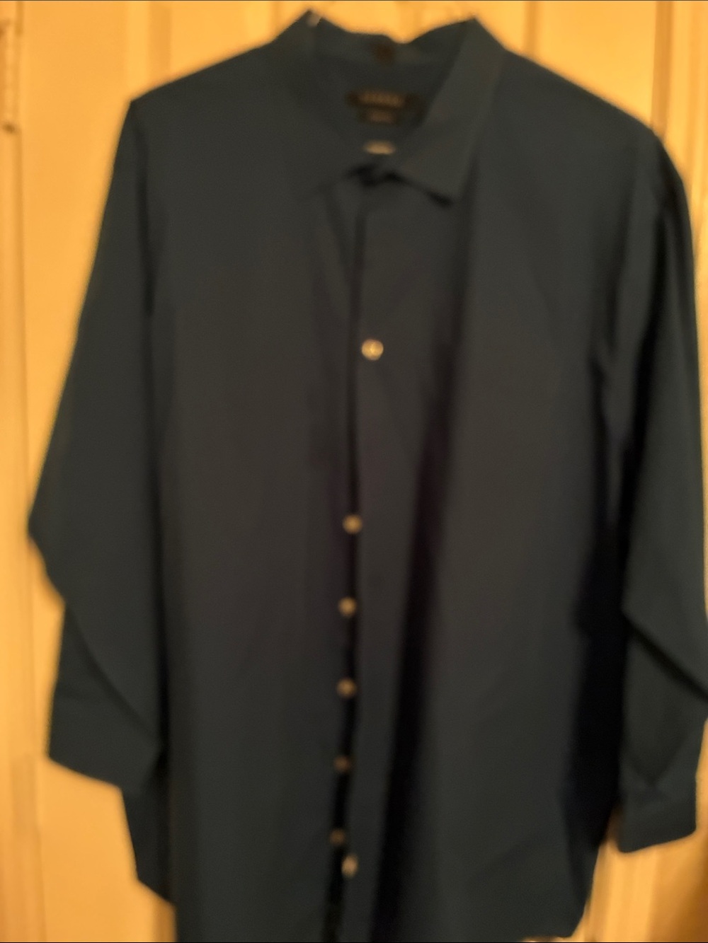 Men's Dark Blue Long-Sleeve Dress Shirt - Classic Button Front